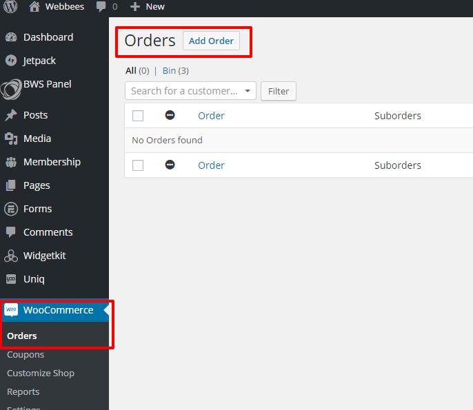 Orders ‹ Webbees — WordPress
